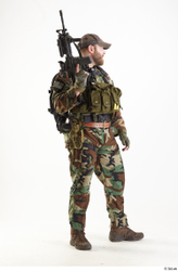 Whole Body Weapons-Rifle Man Pose with machine rifle White Army Athletic Bearded Studio photo references